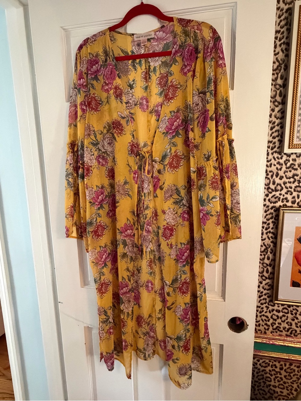 Floral Tie-Front Yellow Sheer Jacket/Cover